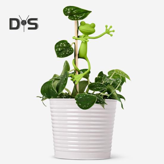 6 Stück grüne Pflanzenstützen in Froschform, Pflanzenstammhalter, Frosch-Pflanzenstütze, Stützhalter für kleine Topfpflanzen, Sukkulenten, Gartendekoration