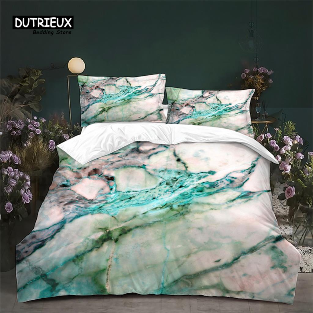 Colorful Marble Duvet Cover Abstract Geometric Bedding Set King Queen For Adults Kids Bedroom Decor Microfiber Comforter Cover