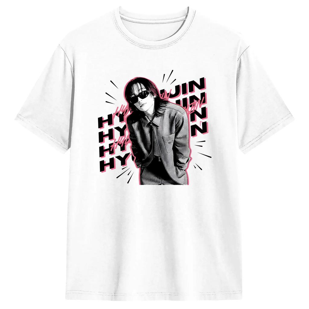 Hyunjin Tshirts For Men Novelty Pure Cotton Tee Shirt Crewneck Short Sleeve T Shirts Unique Tops