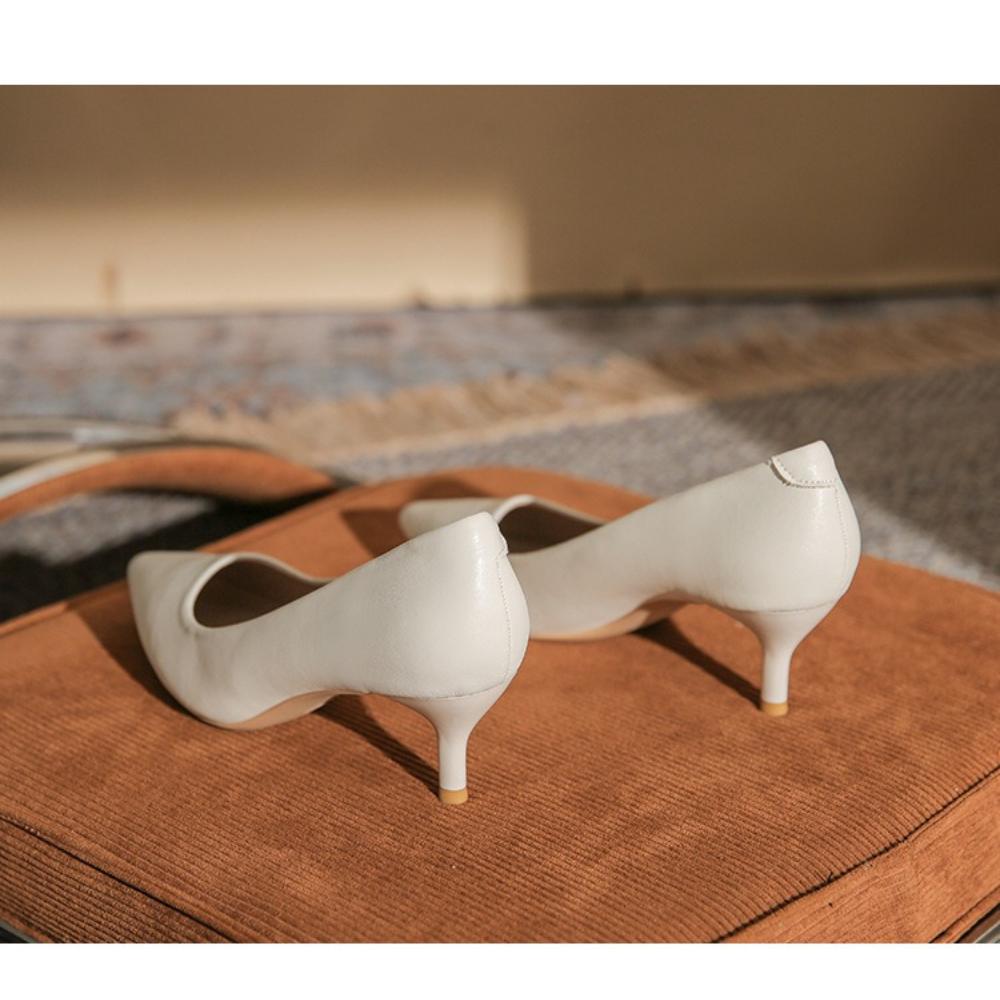 Damskie Szpilki z Ostrym Czubkiem 2025 Wiosna Jesień Nowe Białe Szpilki - Wygodne Delikatne Eleganckie Biurowe Buty Jednokolorowe XCY-357-8-1