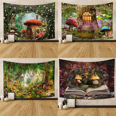 Schlafzimmer Wohnzimmer Wandteppich Fantasie Wald Pilz Hütte Muster Mode Home Dekoration Wandteppich