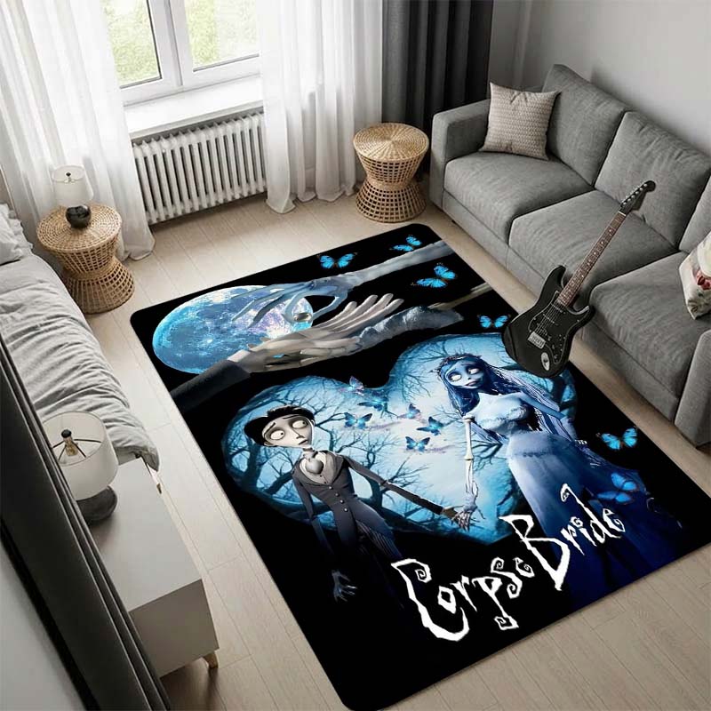 Corpse Bride Emily Moon Forest Print Area Rug, Gothic Romantic Decorative Floor Mat for Living Room Bedroom Home Decor