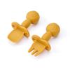 Dodoli Baby Training Spoon and Fork Set, Food-Grade Silicone, Anti-Gag Design, 10cm, Honey Yellow