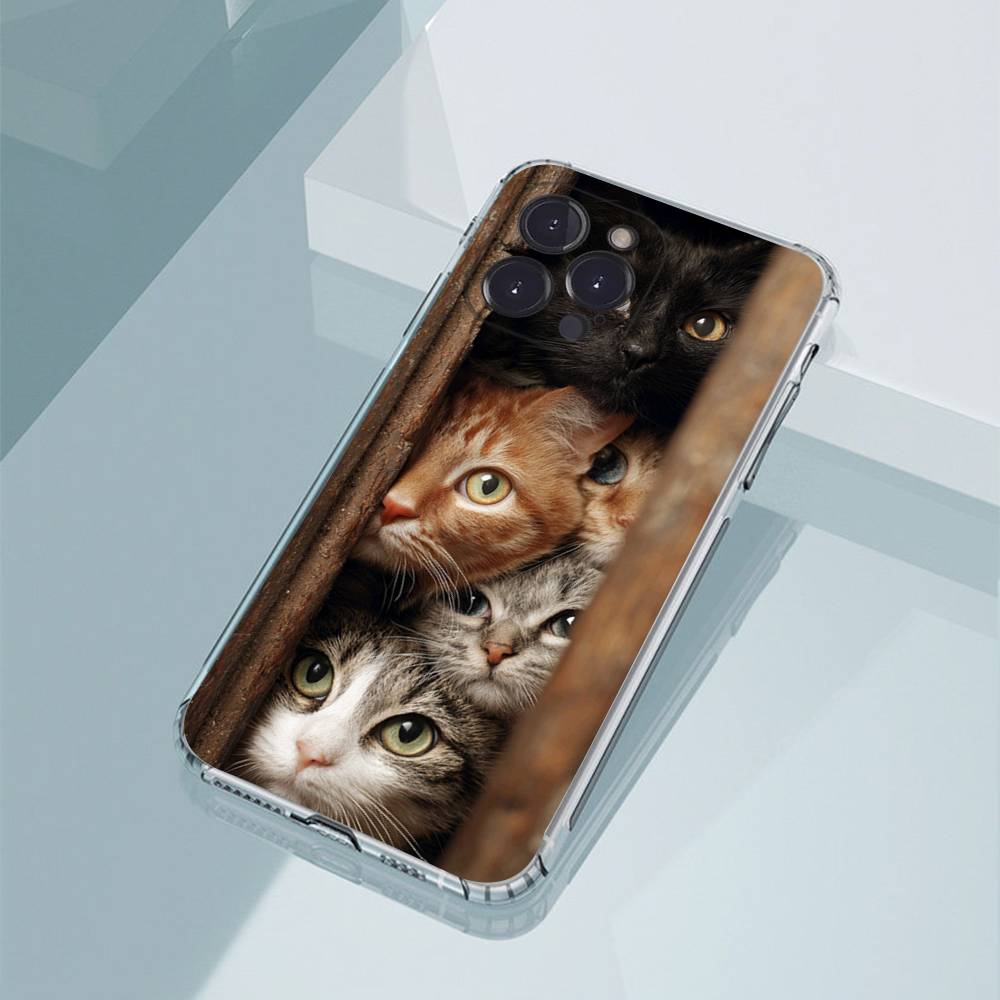 Funny Cute Cat Phone Case For iPhone11,12,13,14,15,16,17,Plus,Pro,Max,Plus,Transparent Cover