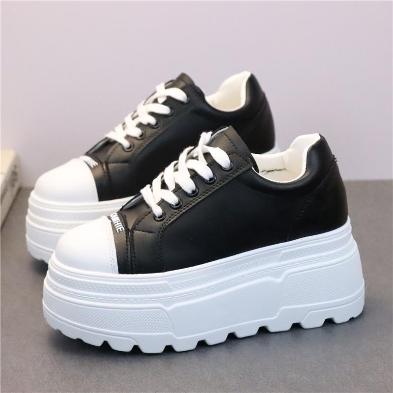 Fashion 8CM Leather Flats Casual Dad Shoes Chunky Sneakers 2025 Women Platform Sports Shoes Ladies Skateboard Hidden Heels Shoes Tennis