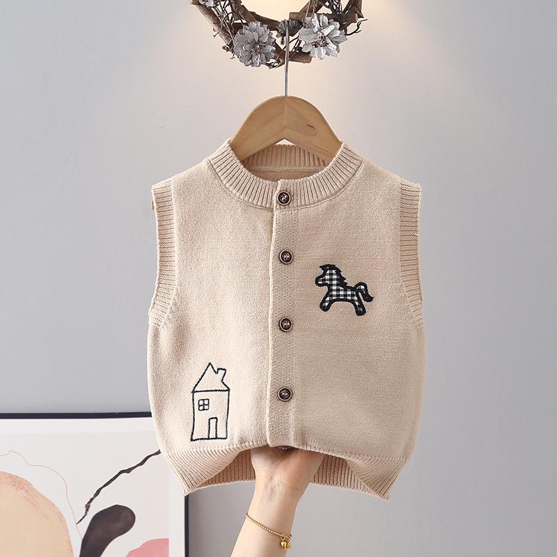 2026 Spring/Autumn Toddler Boys  Knitted Sleeveless Cardigan Vest (Ages 1-5) 90cm хаки