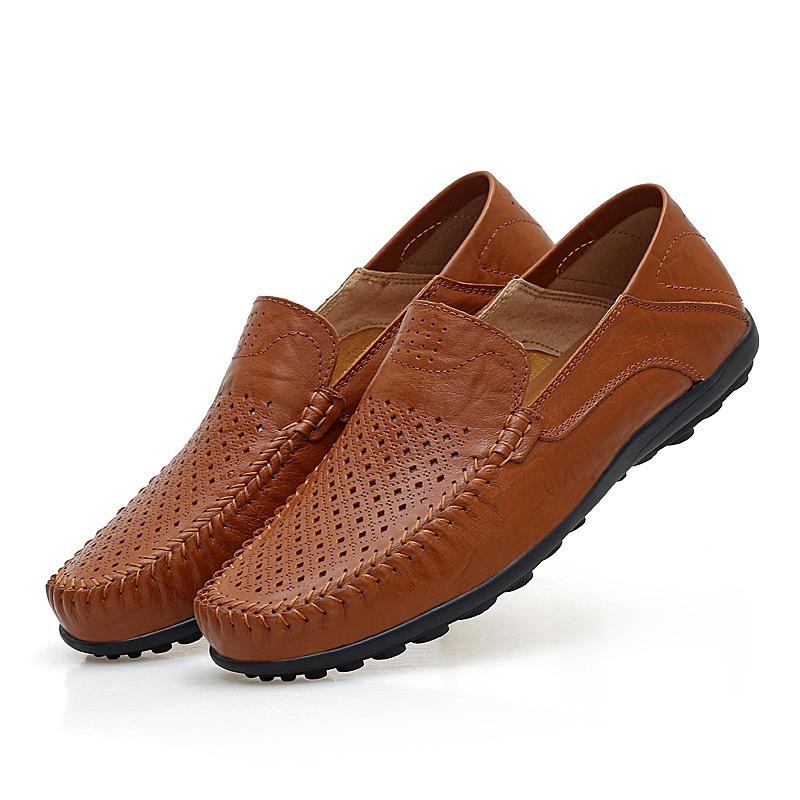 Summer Men's Leather Shoes Leather Outdoor Casual Foot Cover Dad Doudou Shoes Classic Business Men's Shoes a Large Size