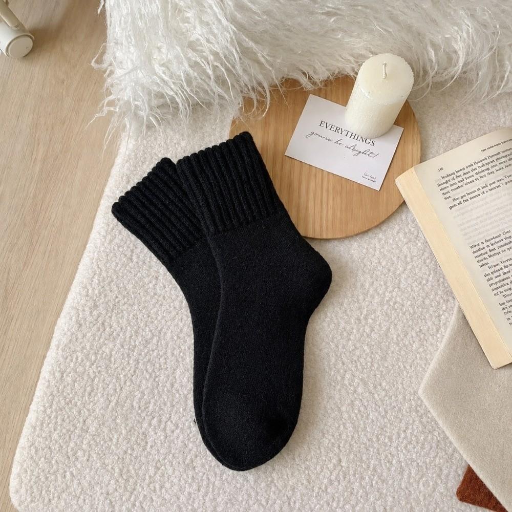 2/5Pcs Ribbed Cuff Crew Socks Soft Knit Terry Socks Gifts Warm Socks Men's and Women's