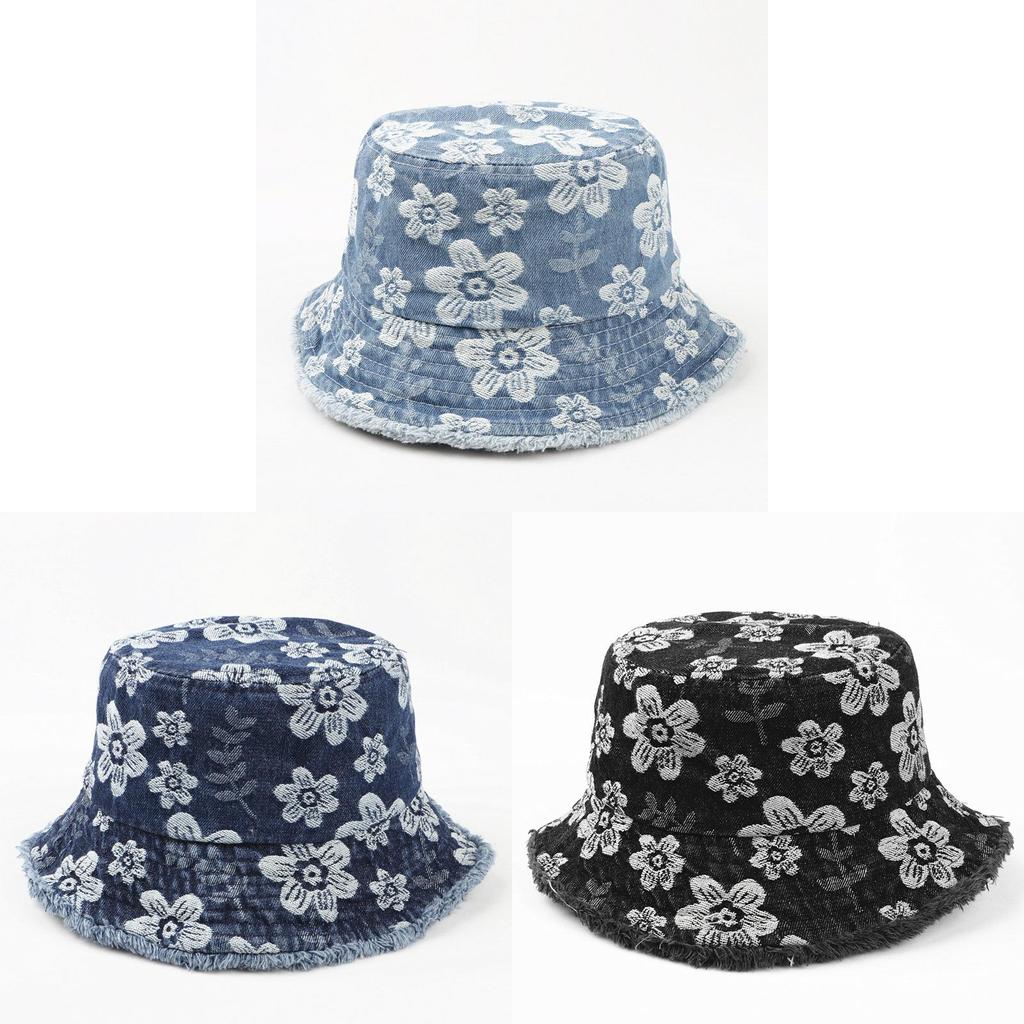 Small Fresh Flower Embroidery Denim Fisherman Hat For Sun Protection And Breathability