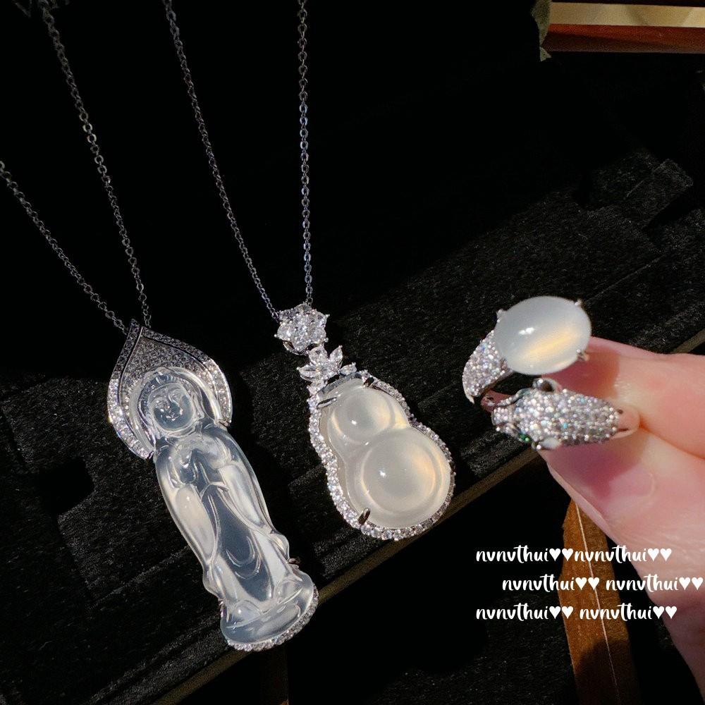 Lychee Frozen White Chalcedony, Gourd Gem Necklace, Water Spirit, 18K Gold Plated, High Ice Chalcedony Cheetah, Ring