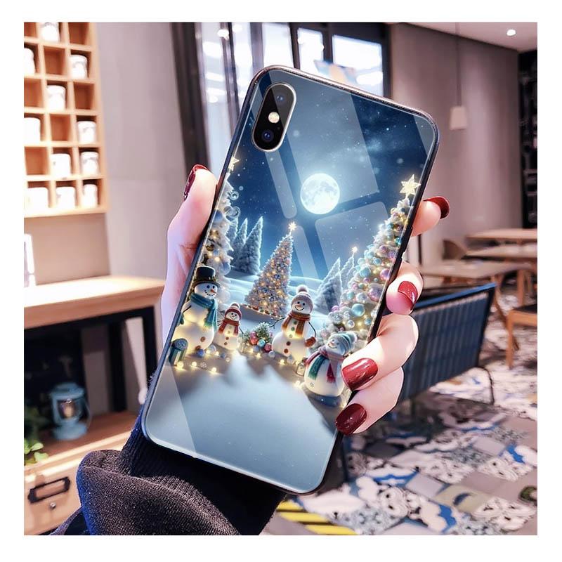 Glass phone case For Samsung S25 S24 S23 S22 Ultra S24 Plus A55 A16 A54 A15 A56 A36 S25 FE Christmas Snowman