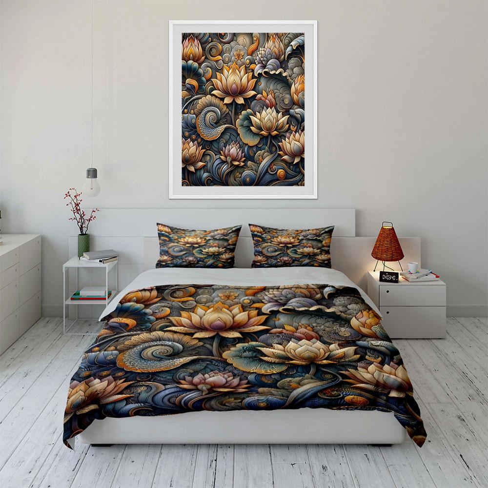 "Lotus Floral Pattern Decor Set" Multiple sizes kid's and adults' bedroom Exquisite 3PC bedding set gift
