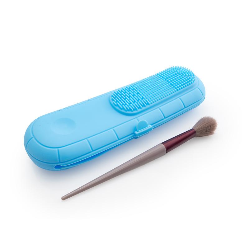

Multifunctional Travel Makeup Brush Holder Portable Silicon Cosmetic Brushes Bag Travelling Cosmetic Case Makeup Tool Organizers синій