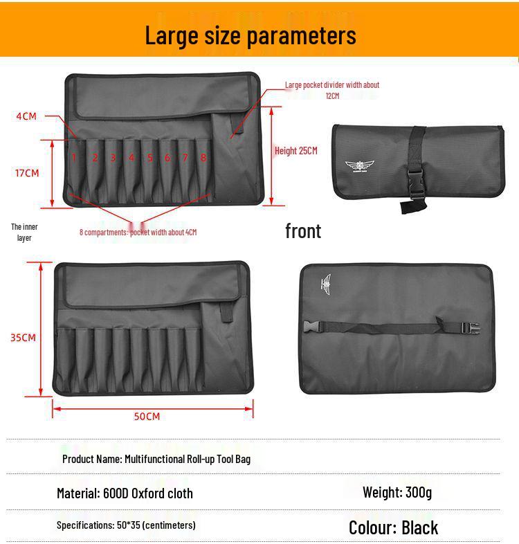 Multifunctional Roll-up Tool Bag for Electricians and Motorcyclists