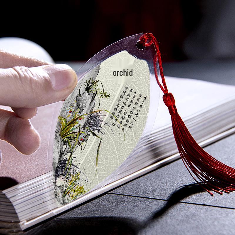 Chinese Style Leaf Vein Bookmark: Plum, Orchid, Bamboo, Chrysanthemum - Graduation Gift for Classmates or Girls