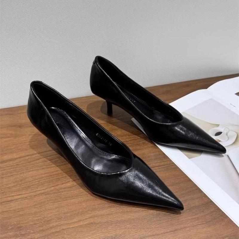 Fashion Small Foot Leather High Heels Women's Stiletto Spring and Autumn New Style Not Tired Tiptoe Work Professional Single Shoes