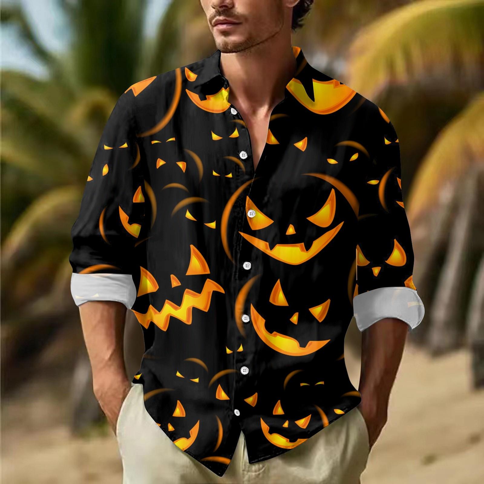 

Чоловічі сорочки з довгими рукавами з принтами на ґудзиках на Хеллоуїн Чоловічі повсякденні модні сорочки з довгими рукавами XXXL різнокольоровий