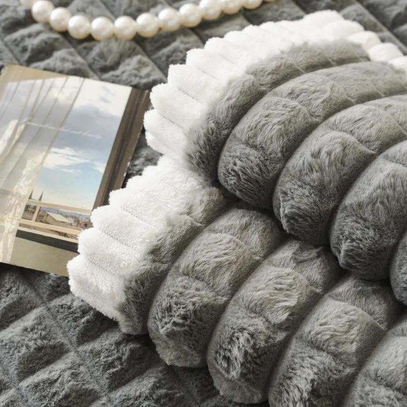 Square Grid Sofa Towel Pad Thicken Plush Sofa Cover Warmth Armrest Backrest Towel Anti Slip Sofa Slipcovers Home Decor Washable