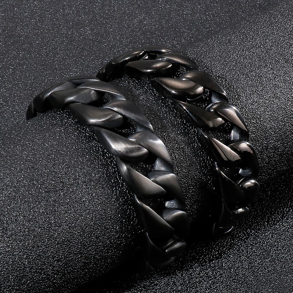 Kalen Black Cuban Link Men's Bracelet Gothic Style 15mm Thick Chain Stainless Steel Party Jewelry Simple Brushed Polished Gift