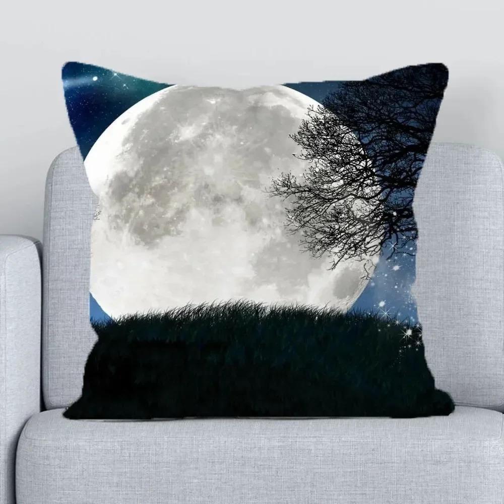 Forest Moon Pattern Decorative Pillow Cover Car Sofa Square Cushion Pillow Cover