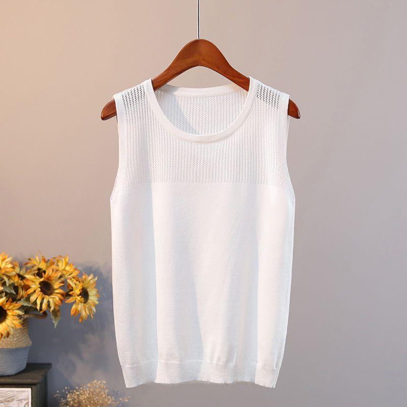

Большой размер, трикотажный жилет Ice Silk, женская летняя свободная и универсальная футболка без рукавов, тонкий топ для ношения на улице 2XL белый