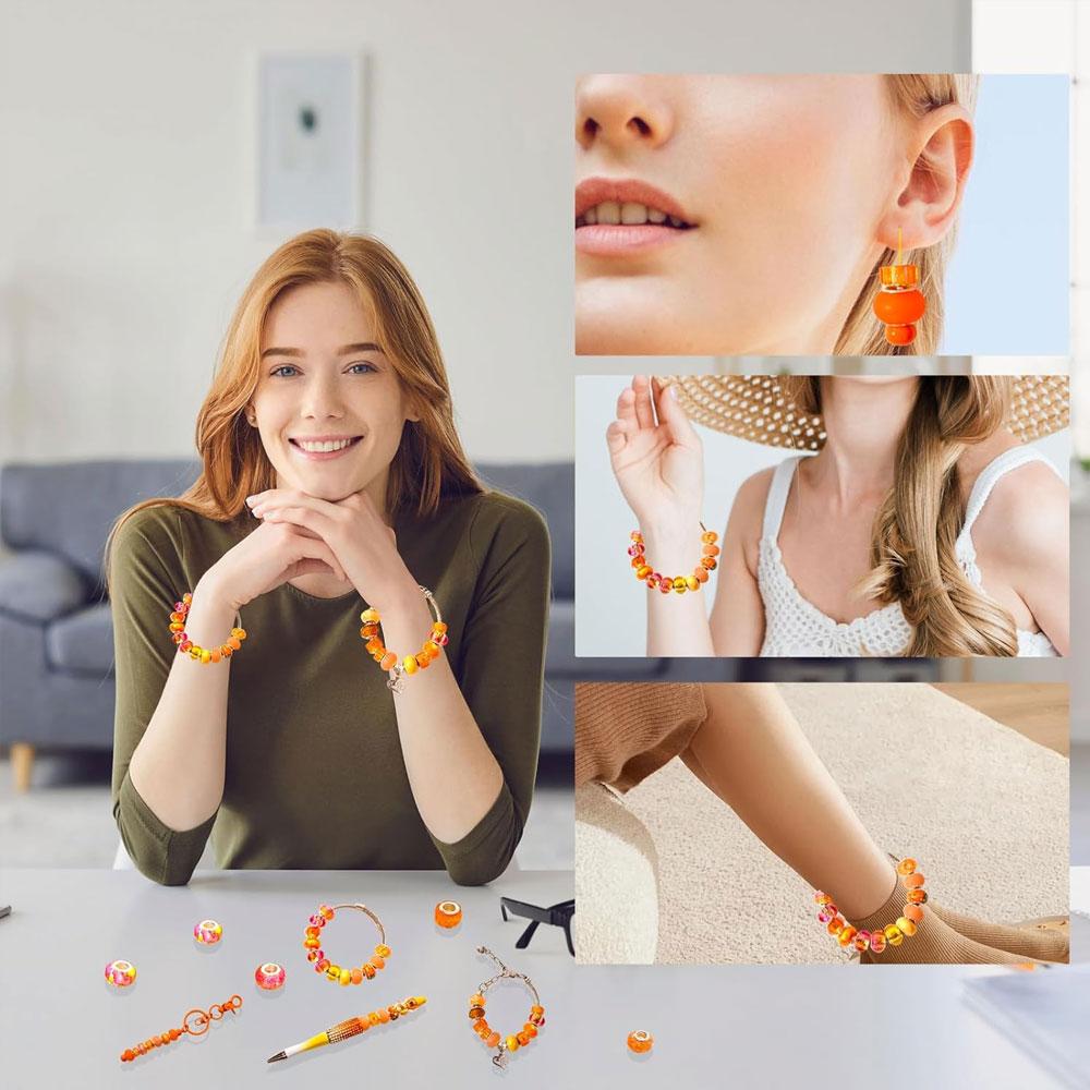30/50/100 buc Mărgele cu găuri mari Mărgele cu intervale portocalii Mărgele de grădină DIY, brelocuri cu mărgele, coliere, brățări, bijuterii