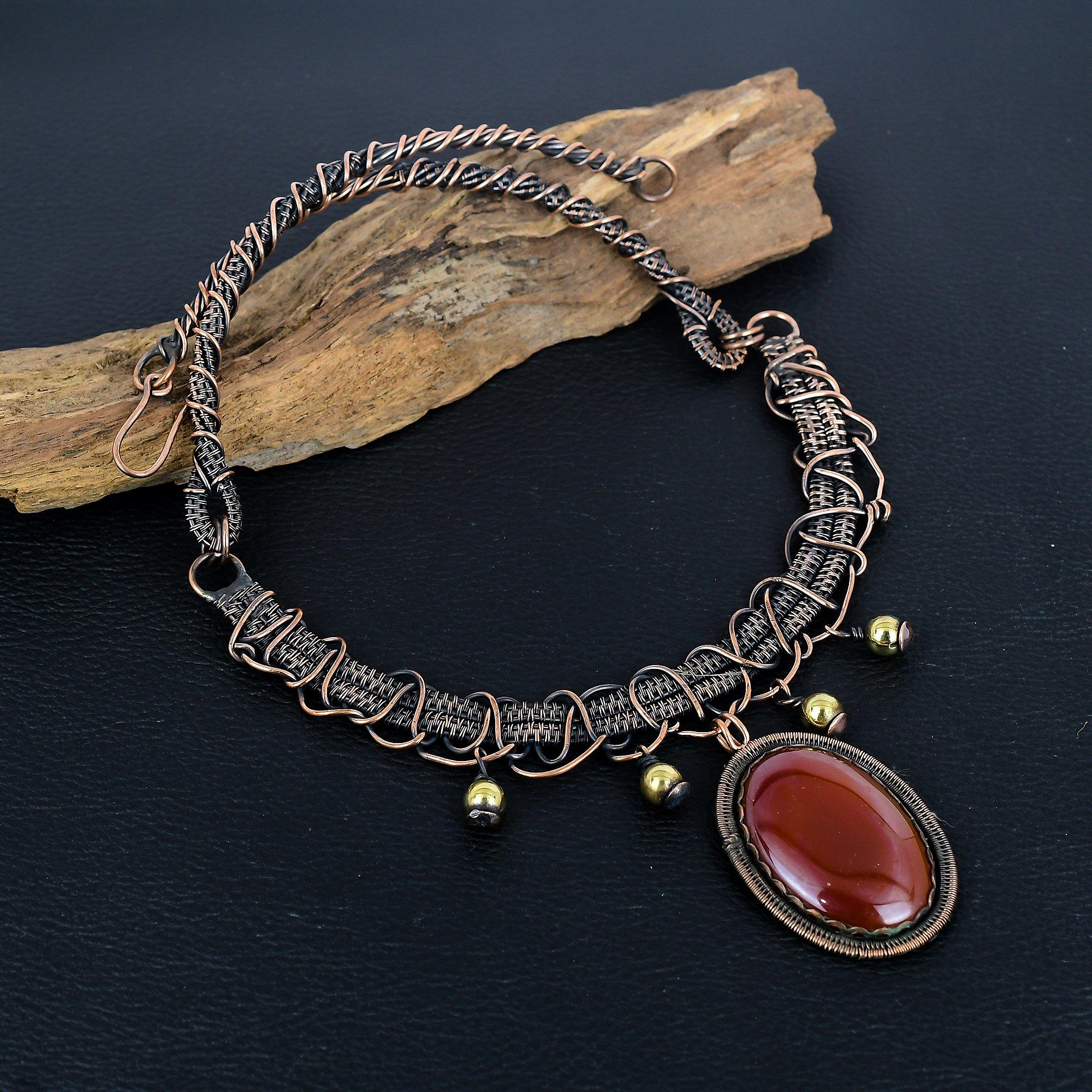 

Ожерелье из необработанного сердолика, Ожерелье, обернутое медной проволокой 999 пробы, из натурального драгоценного камня, Украшения ручной работы, Подарок на день рождения и годовщину для нее