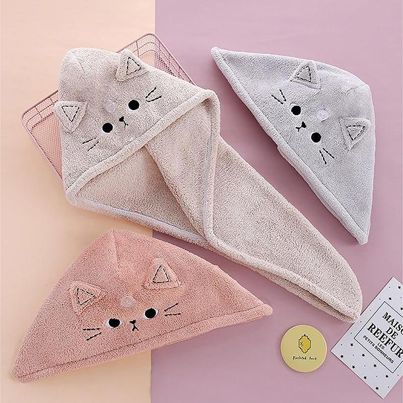 Cuffia per peli di gatto, asciugamano in pile di corallo, per capelli lunghi, cappello ad asciugatura rapida, asciugamano da bagno, assorbente d'acqua, asciugamano per capelli da donna