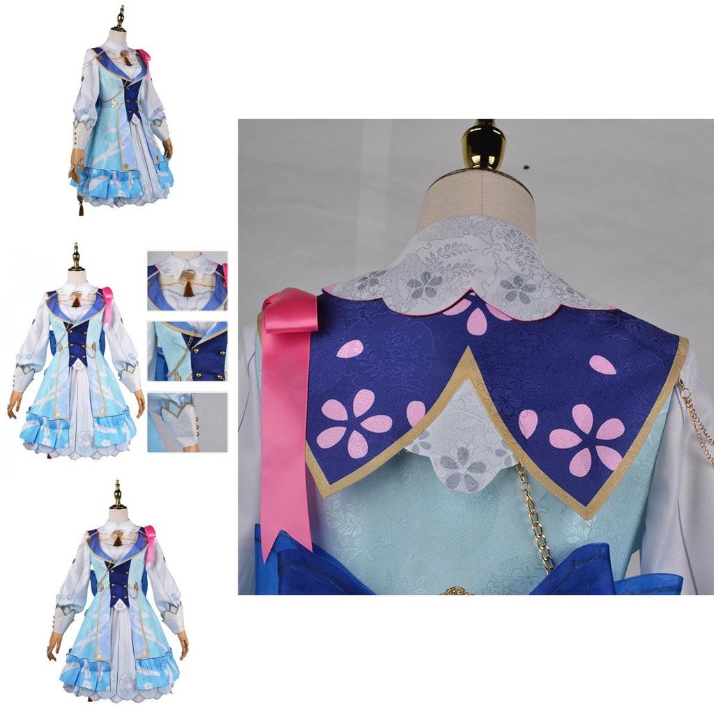 Genshin Impact Kamisato Ayaka Cosplay Costume Wig Flower Dress Hat Halloween