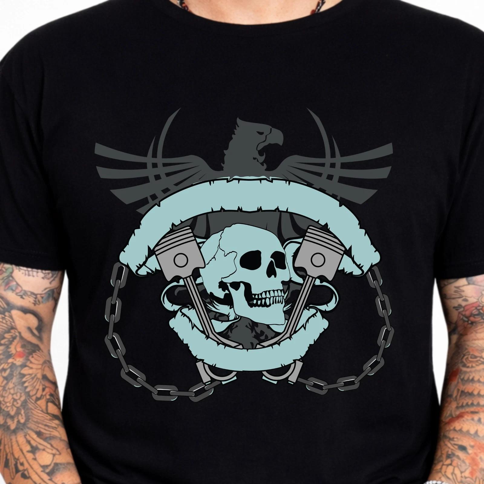 Skull Piston Eagle Tee Biker Motorcycle Chain Gothic Mechanic Graphic T-Shirt. S