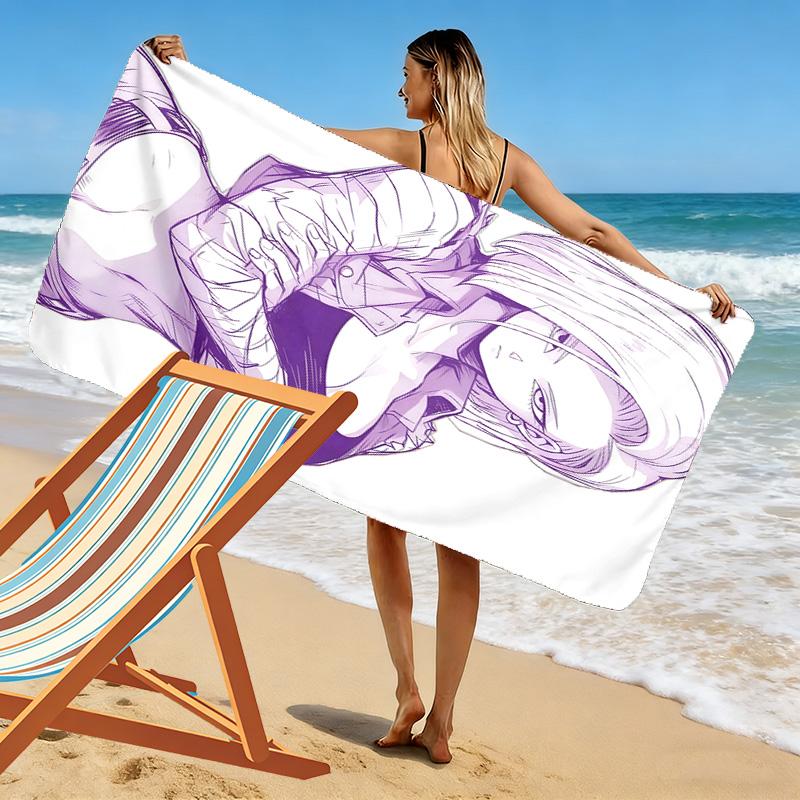 Android 18 Print Beach Towel, Large Soft Quick Dry Towel for Beach Camping Swimming