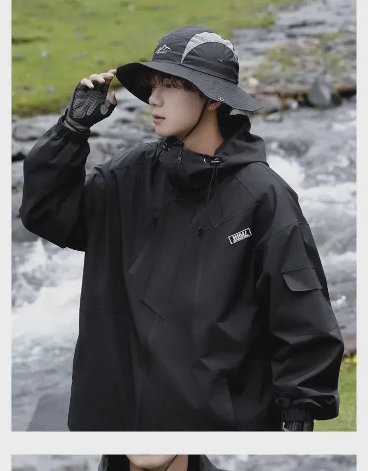 Mountain Outdoor Men's Windproof Waterproof Jacket - Trendy American-style Functional Workwear for Spring and Autumn