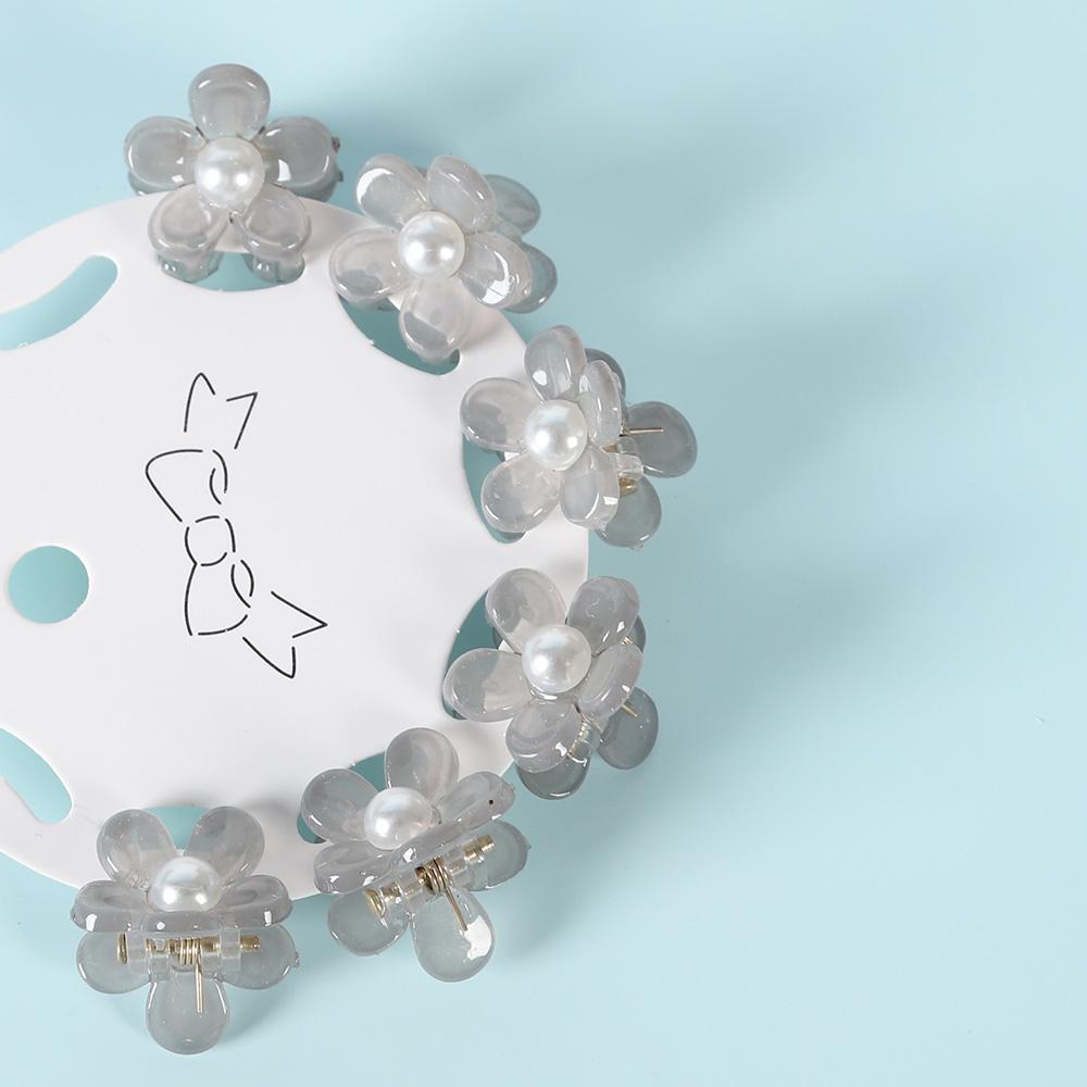 6PCS Transparent Flower Small Hair Claws Clips Women Girls Rhinestones Pearl Mini Crab Hair Clamps Sweet Childs Hair Accessories