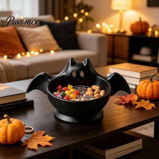 Jewelry Storage Bowl Halloween Bat Shaped Bowl, Cute Candy Tray, Spooky Home Desktop Organizer Tabletop Ornament, Multifunctional Decorative