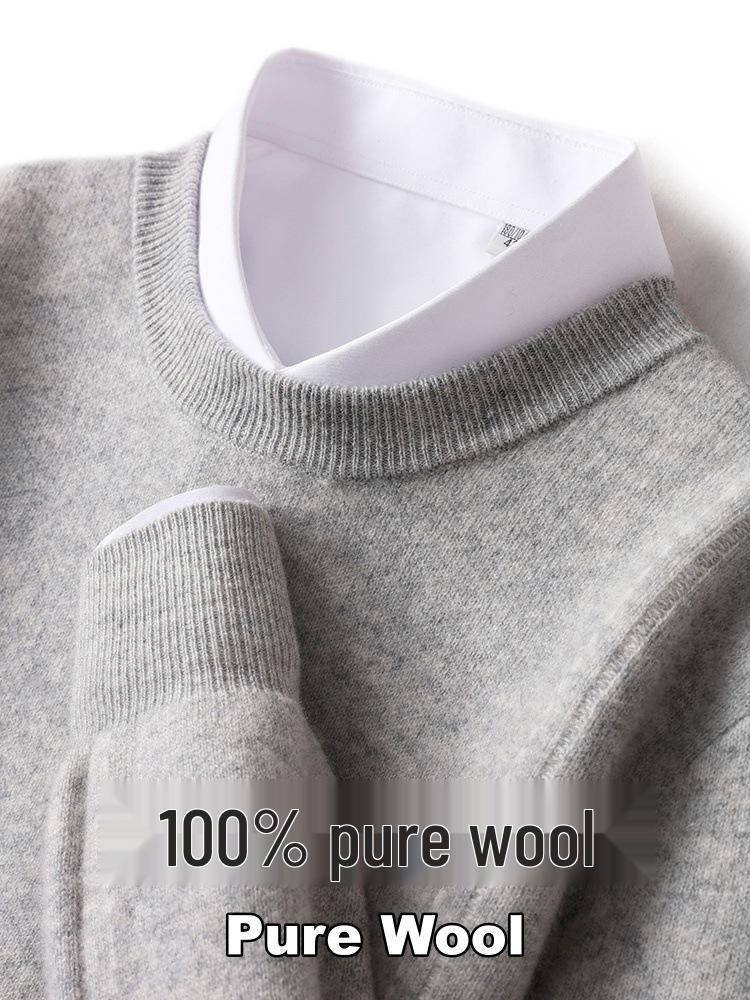 Men's Loose Round Neck 100% Wool Autumn & Winter Thick Knit Pullover Sweater