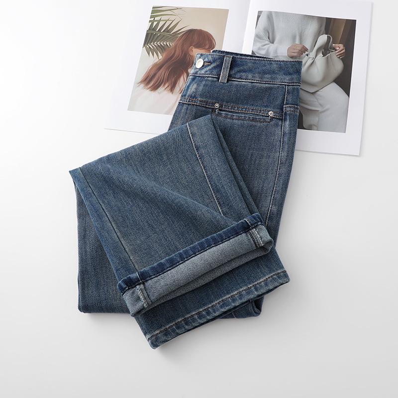 Dámské jarní 2025 džíny s vysokým pasem, volnými širokými nohavicemi - Zeštíhlující rovné nohavice pro americký high street styl