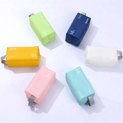 Simple PVC Leather Cosmetic Bag Solid Color Makeup Pouch Waterproof Zipper Storage Bag Travel Organizer Wash Bag Toiletry Bag