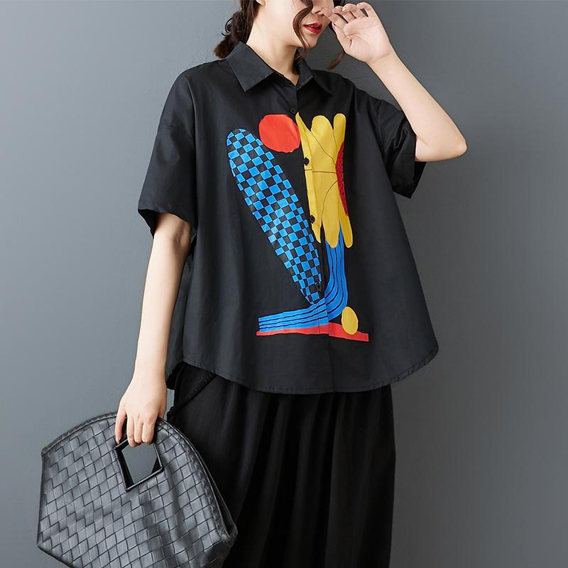 DIMANAF 2026 Plus Size New Summer Blouse Shirt Print Short Sleeve Casual Women Loose Tops Shirts Cotton