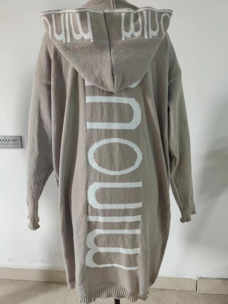 2025 Autumn/Winter Women's Hooded Letter Knit Cardigan Sweater - European & American Cross-Border Style