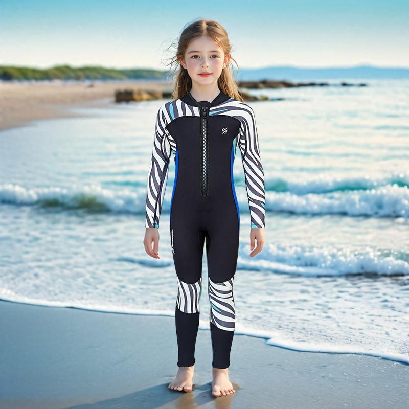 Kids 2.5mm Neoprene Wetsuit Full Body Long Sleeve Pants UV Protection Snorkeling Swimming Suit Boys Girls Size 2