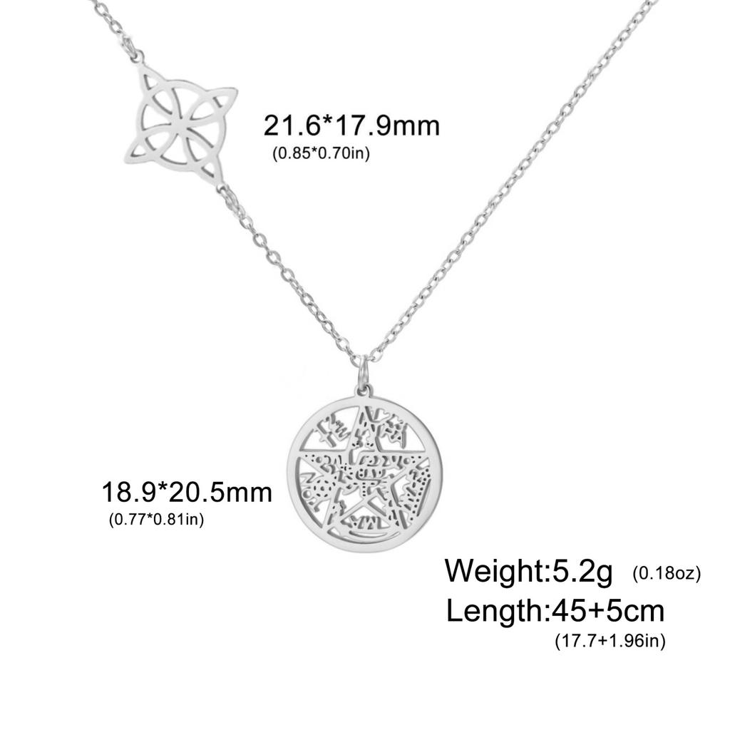 Jeshayuan Witchcraft Pentagram Necklace Women Stainless Steel Tetragrammaton Necklace Long Sweater Box Chain Necklaces Jewelry