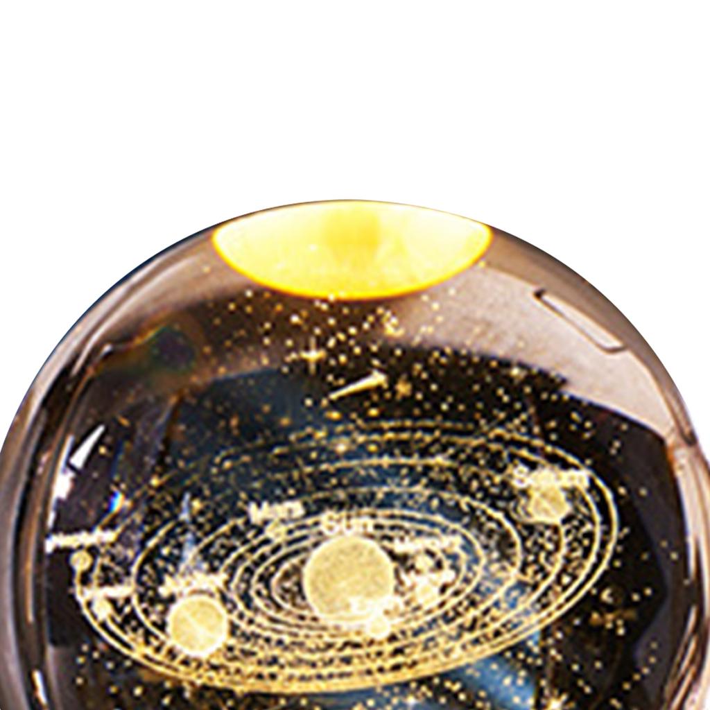 3D Crystal Ball Night Light Rechargeable Battery Soft Light Multifunction Crystal Ball Lamp with Wooden Base for Home Bedroom Solar System