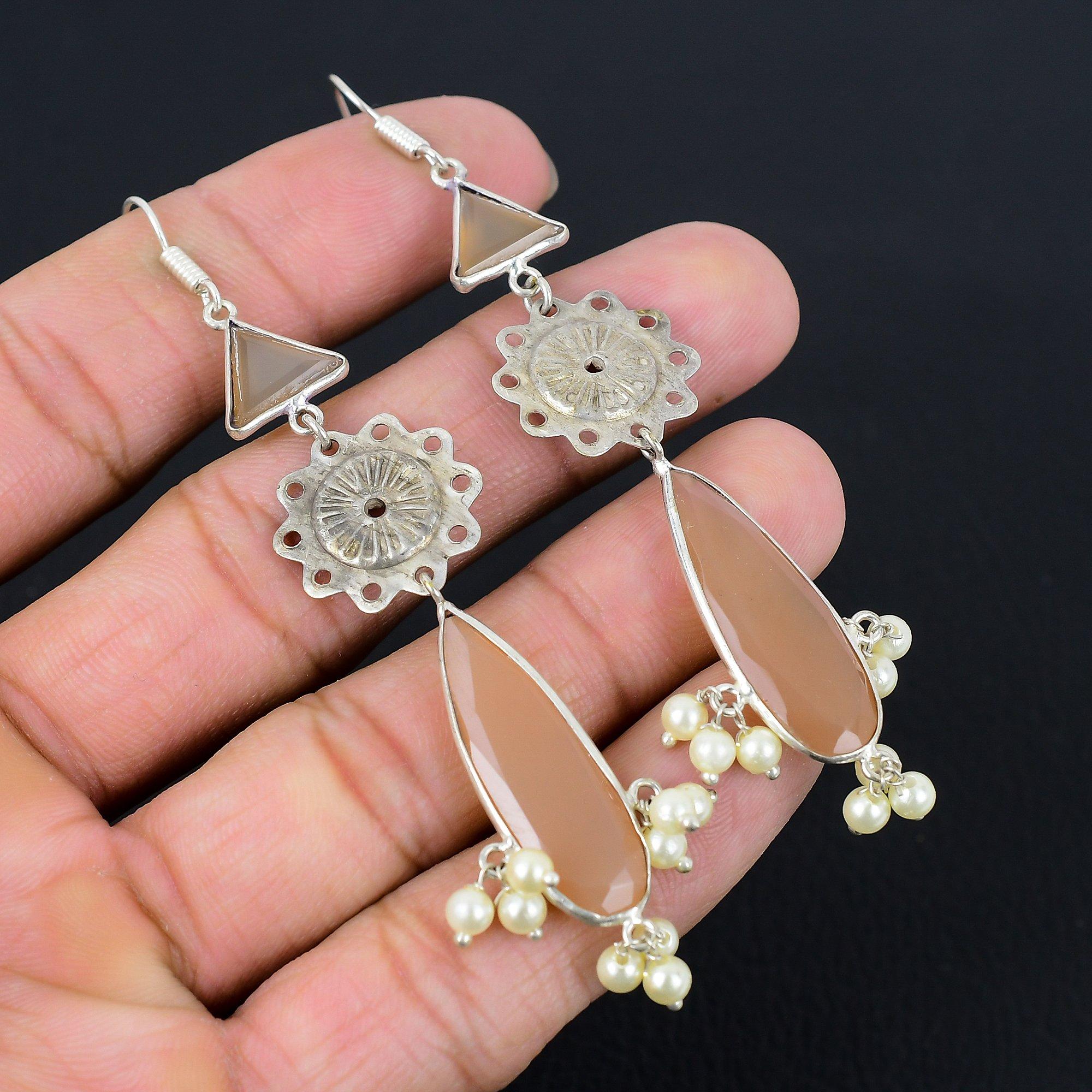 

Pear Montana Agate Stone Sterling Silver Sister Drop Dangle Handmade Earrings