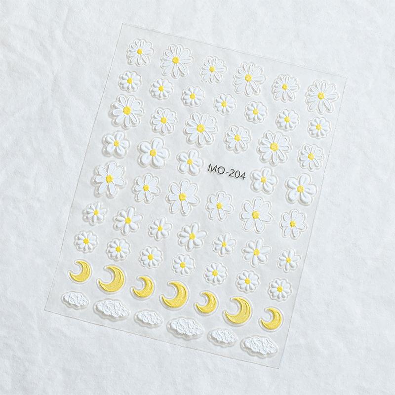 Oil Painting Flower Nail Sticker Embossed Daisy Self-Adhesive Decals Nail Art Decoration Diy Manicure Design