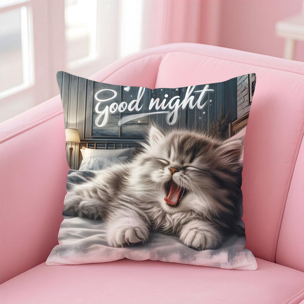 cute cat Cushion Cover Comfortable Reversible Pillow Cover Ideal for Car Sofa Bedroom & Beyond