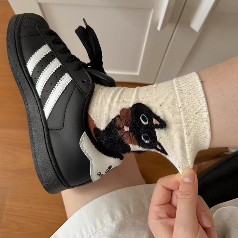 8pcs/4-Pair Unisex Autumn & Winter Warm 3D Cartoon Cat Mid-Calf Socks, Cute Ins Style Cold-Proof Casual Sports Socks