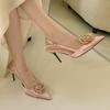 2024 New Women's Pointy Rose High Heels Female Spring Satin After Empty Shoal Sandals Female