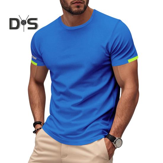 

Мужская футболка с круглым вырезом, летняя, с коротким рукавом, повседневная, однотонная, для тренировок в спортзале, повседневная одежда для спорта S королевский синий