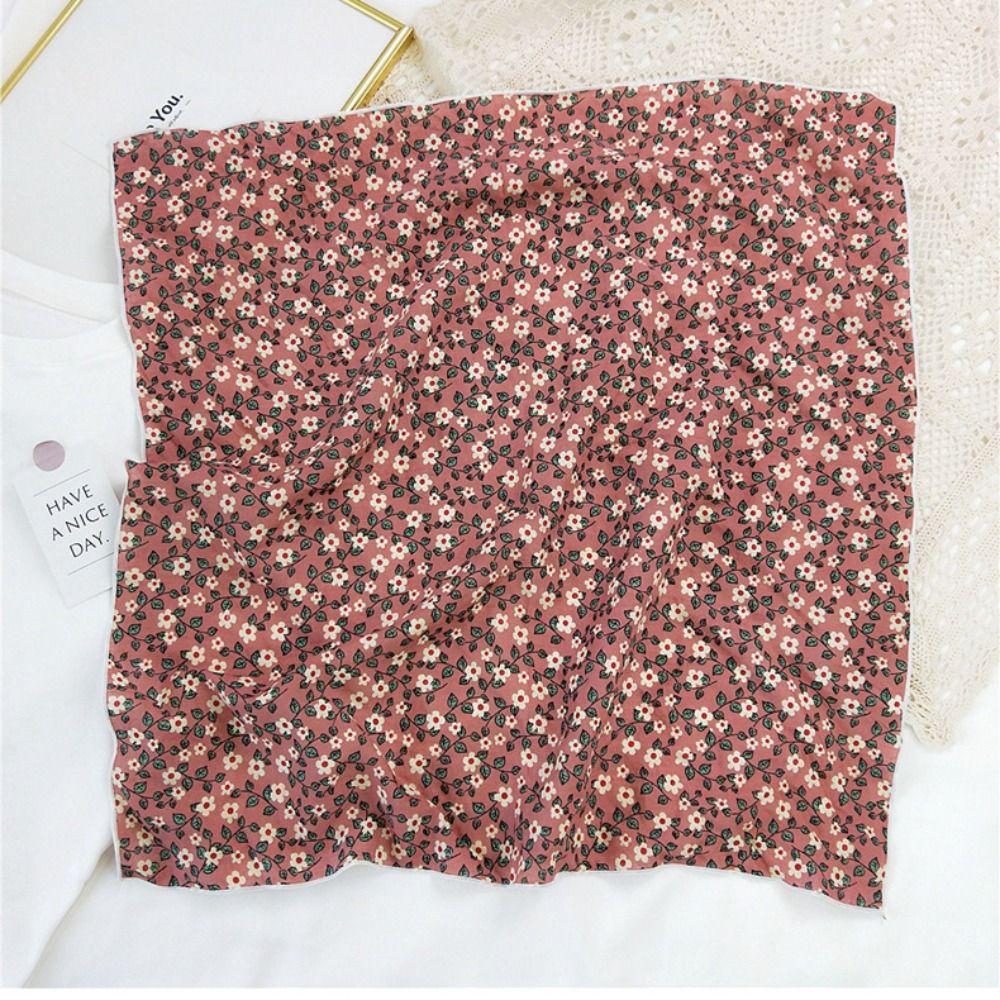 Pastoral Style Printed Silk Scarf Head Scarf Floral Kerchief Simple Scarf Hair Band  Women