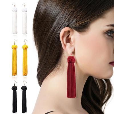 New Ethnic Tassel Dangle Earrings For Women Black Red Yellow Green Pink Long Cotton Drop Ear Hook  Bohemian Jewelry Gifts
